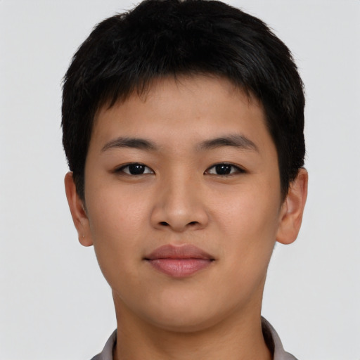 Neutral asian young-adult male with short  brown hair and brown eyes