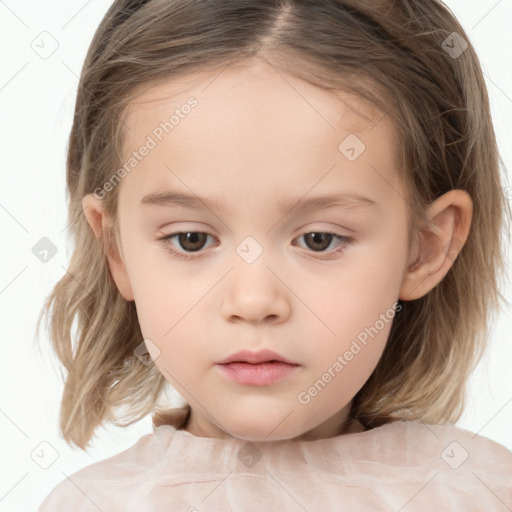 Neutral white child female with medium  brown hair and brown eyes