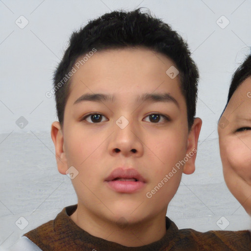 Neutral asian young-adult male with short  brown hair and brown eyes