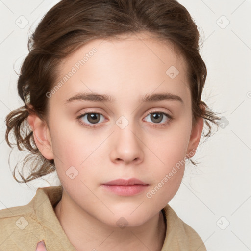 Neutral white young-adult female with medium  brown hair and blue eyes