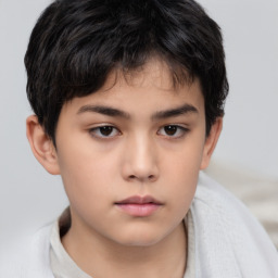 Neutral asian child male with short  brown hair and brown eyes