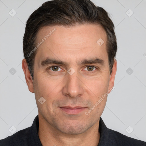 Neutral white adult male with short  brown hair and brown eyes