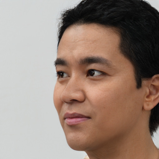 Neutral white young-adult male with medium  black hair and brown eyes