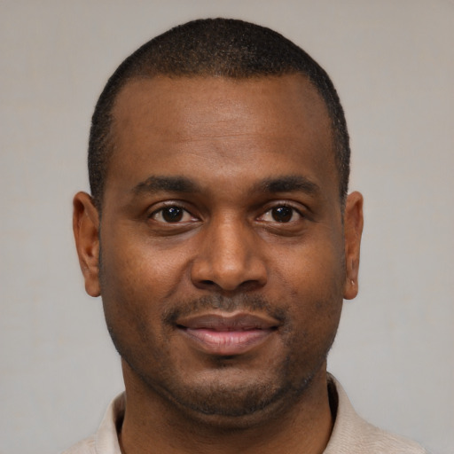 Neutral black young-adult male with short  brown hair and brown eyes