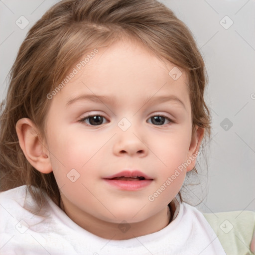 Neutral white child female with medium  brown hair and brown eyes