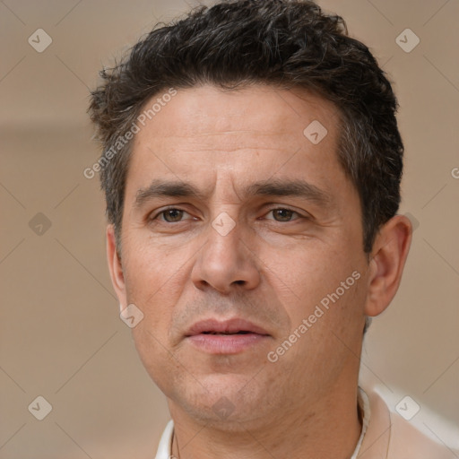 Neutral white adult male with short  brown hair and brown eyes