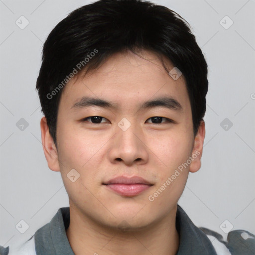 Neutral asian young-adult male with short  brown hair and brown eyes