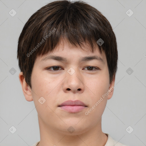 Neutral asian young-adult male with short  brown hair and brown eyes