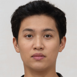 Neutral asian young-adult male with short  black hair and brown eyes