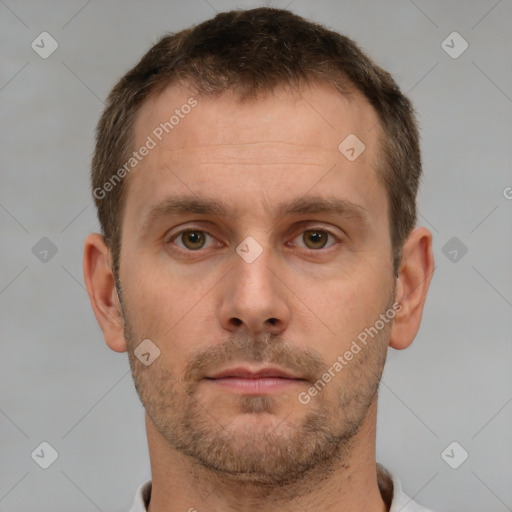 Neutral white adult male with short  brown hair and brown eyes