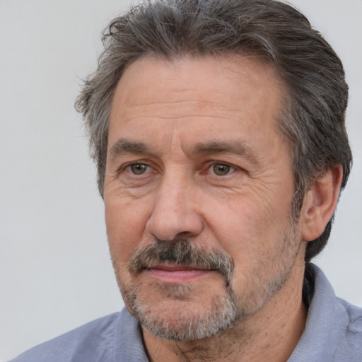 Neutral white middle-aged male with short  brown hair and brown eyes