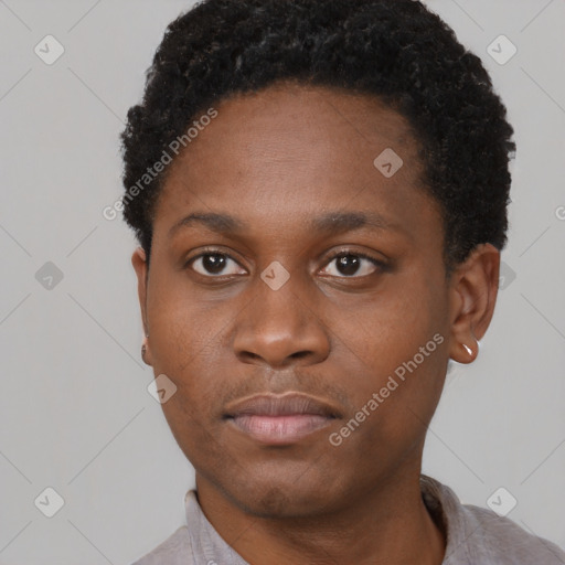 Neutral black young-adult male with short  brown hair and brown eyes