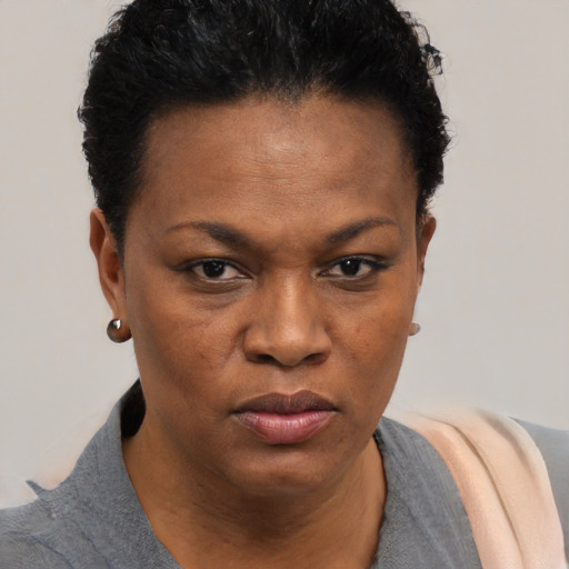 Neutral black young-adult female with short  brown hair and brown eyes