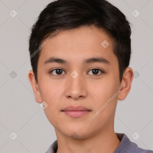 Neutral asian young-adult male with short  brown hair and brown eyes