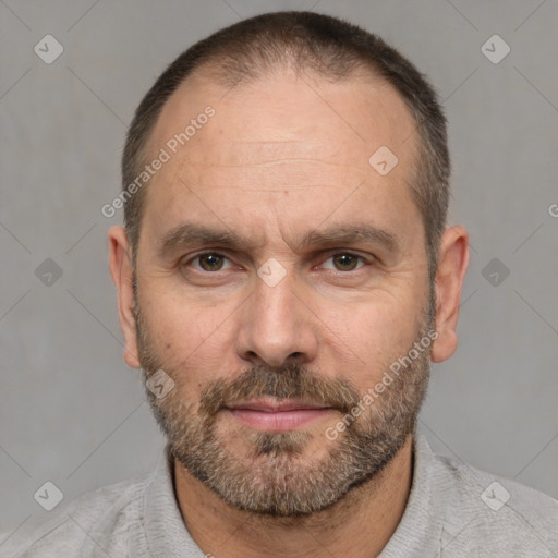 Neutral white adult male with short  brown hair and brown eyes