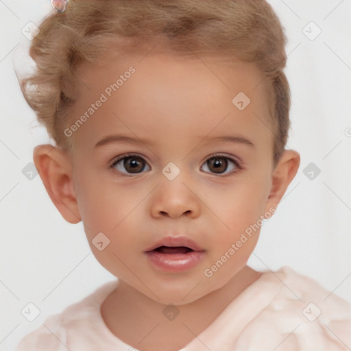 Neutral white child female with short  brown hair and brown eyes