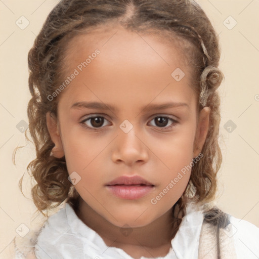 Neutral white child female with medium  brown hair and brown eyes