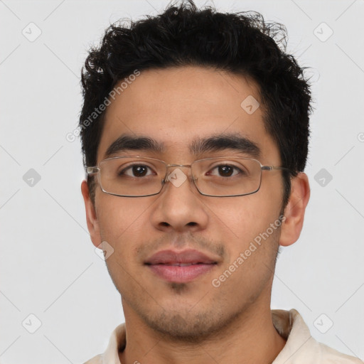 Neutral asian young-adult male with short  black hair and brown eyes