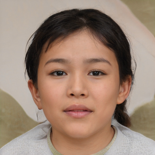 Neutral asian child female with short  brown hair and brown eyes