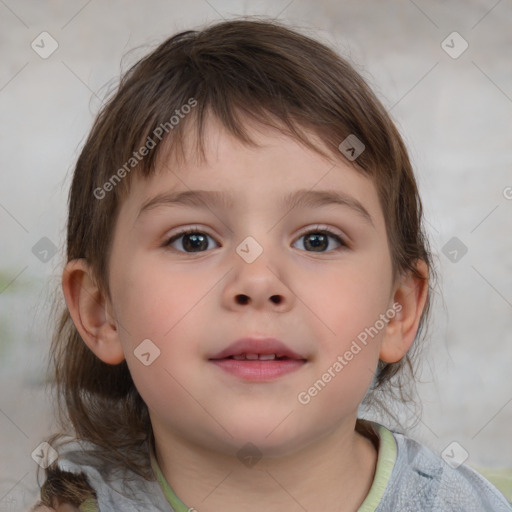 Neutral white child female with medium  brown hair and brown eyes