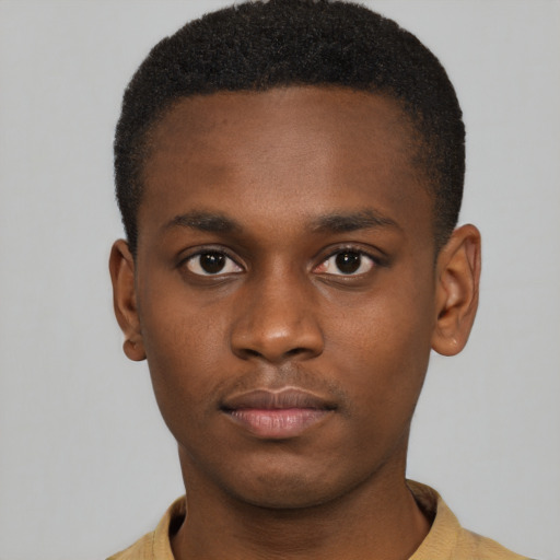 Neutral black young-adult male with short  brown hair and brown eyes