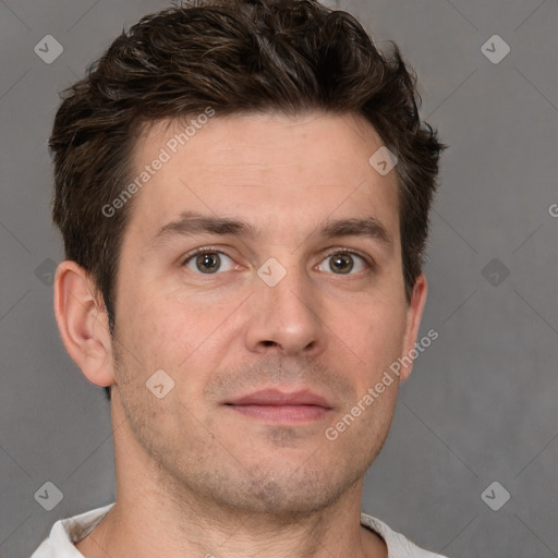 Neutral white adult male with short  brown hair and brown eyes