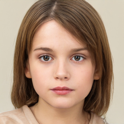 Neutral white child female with medium  brown hair and brown eyes