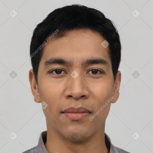 Neutral asian young-adult male with short  black hair and brown eyes