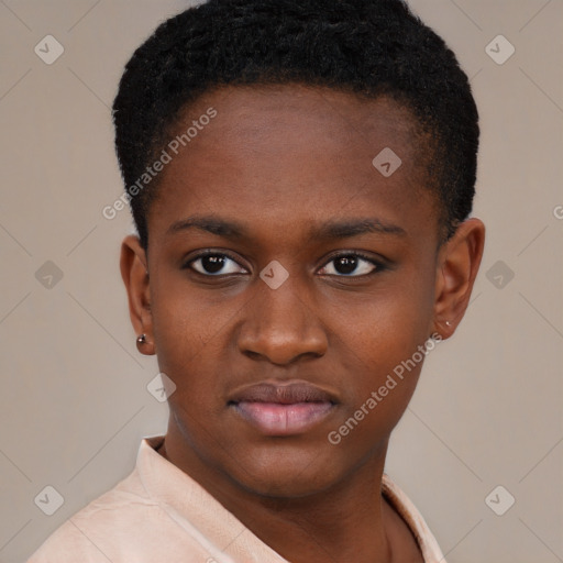 Neutral black young-adult male with short  brown hair and brown eyes