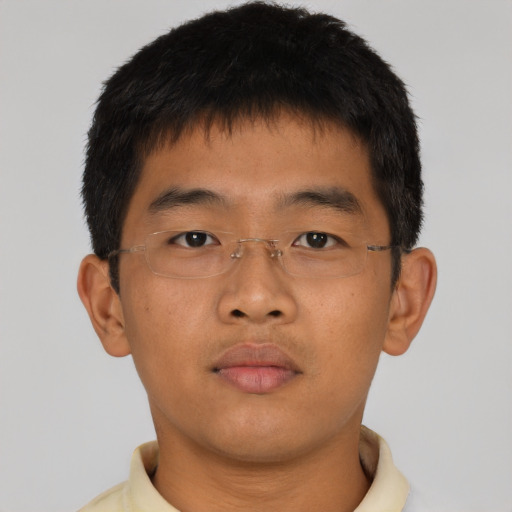 Neutral asian young-adult male with short  brown hair and brown eyes