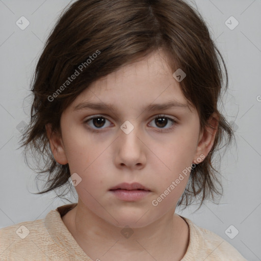 Neutral white child female with medium  brown hair and brown eyes