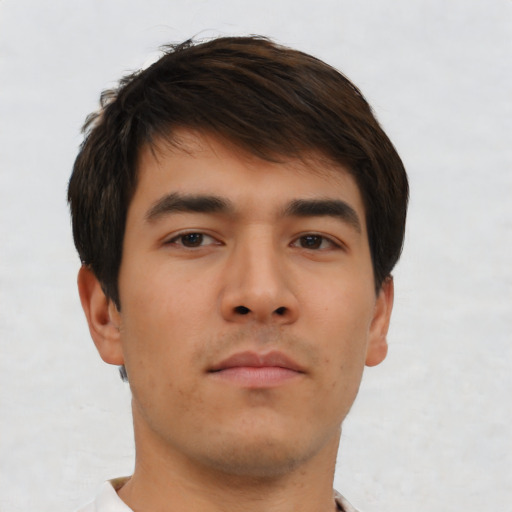 Neutral asian young-adult male with short  brown hair and brown eyes