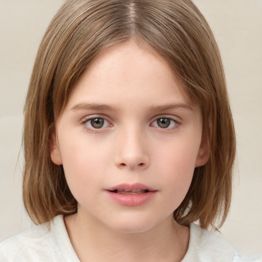 Neutral white child female with medium  brown hair and brown eyes