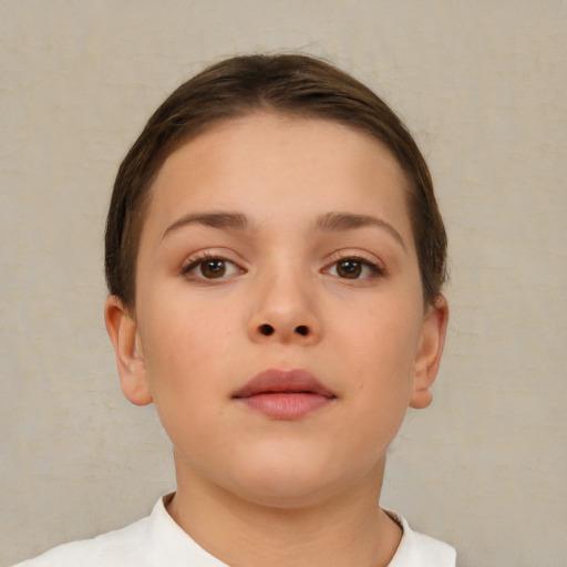 Neutral white child female with short  brown hair and brown eyes