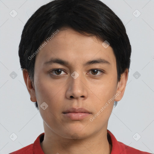 Neutral asian young-adult male with short  brown hair and brown eyes