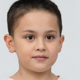 Joyful white child female with short  brown hair and brown eyes