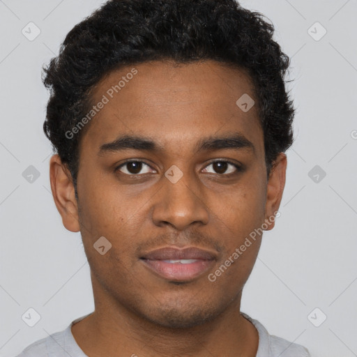 Neutral black young-adult male with short  brown hair and brown eyes