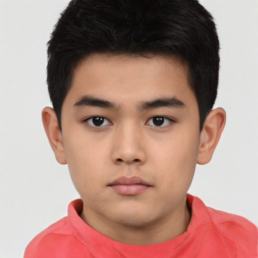 Neutral asian child male with short  brown hair and brown eyes