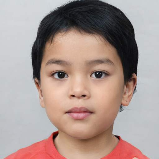 Neutral asian child female with short  brown hair and brown eyes