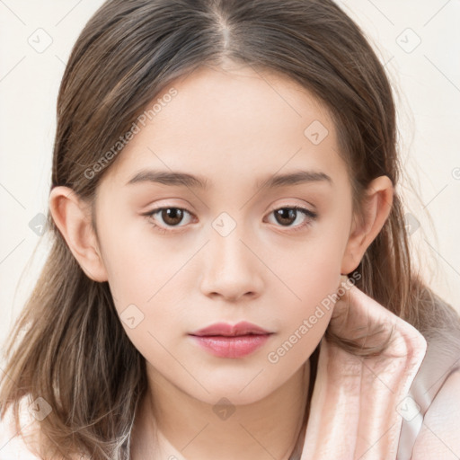 Neutral white child female with long  brown hair and brown eyes