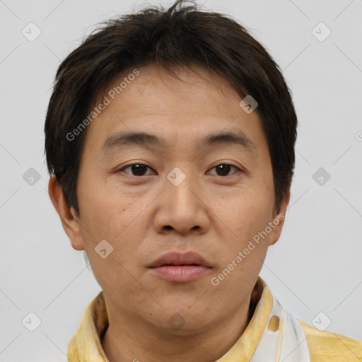 Neutral white adult male with short  brown hair and brown eyes