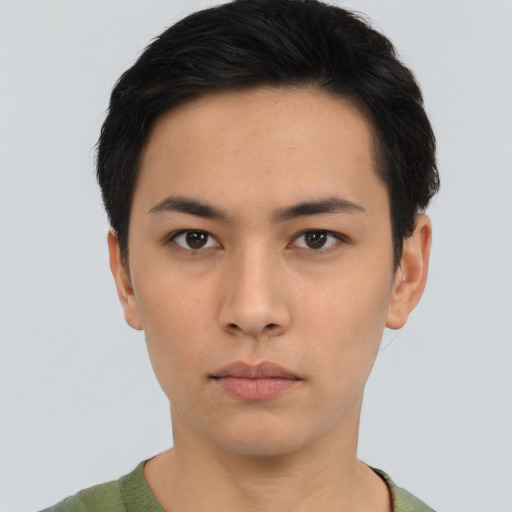 Neutral asian young-adult male with short  black hair and brown eyes