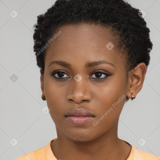 Neutral black young-adult female with short  brown hair and brown eyes