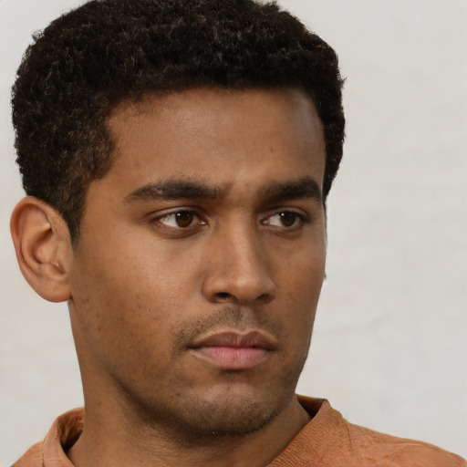 Neutral black young-adult male with short  brown hair and brown eyes