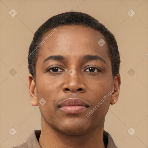 Neutral black young-adult male with short  brown hair and brown eyes