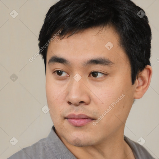 Neutral asian young-adult male with short  black hair and brown eyes