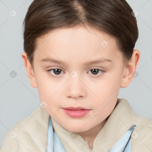 Neutral white child female with short  brown hair and brown eyes