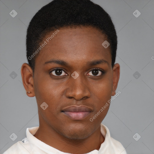Neutral black young-adult male with short  brown hair and brown eyes