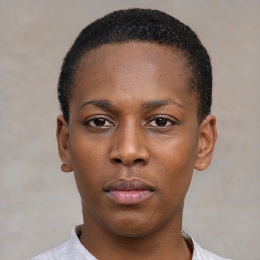 Neutral latino young-adult female with short  black hair and brown eyes