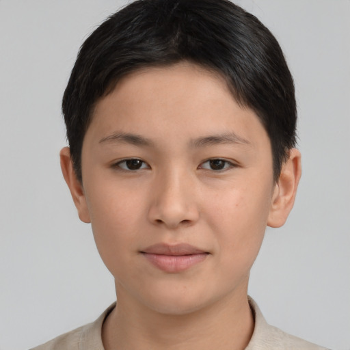 Neutral asian young-adult female with short  brown hair and brown eyes